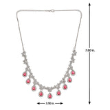 Cz Elegance Red Teardrop Silver Plated Necklace Set