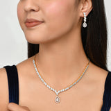 Cz Elegance Silver Plated Pendant And Earrings
