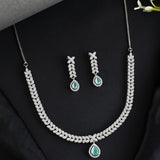Cz Elegance Silver Plated Leaf Necklace And Earrings