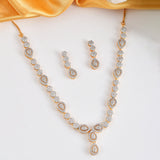 Cz Elegance Gold Plated White Tear Drop Bead Necklace Set