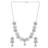 Cz Elegance Silver Plated Blue Flower Necklace Set