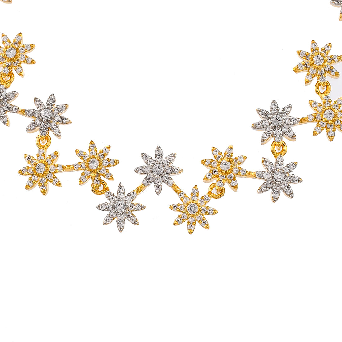 Cz Elegance Gold Plated Round Star Necklace Set