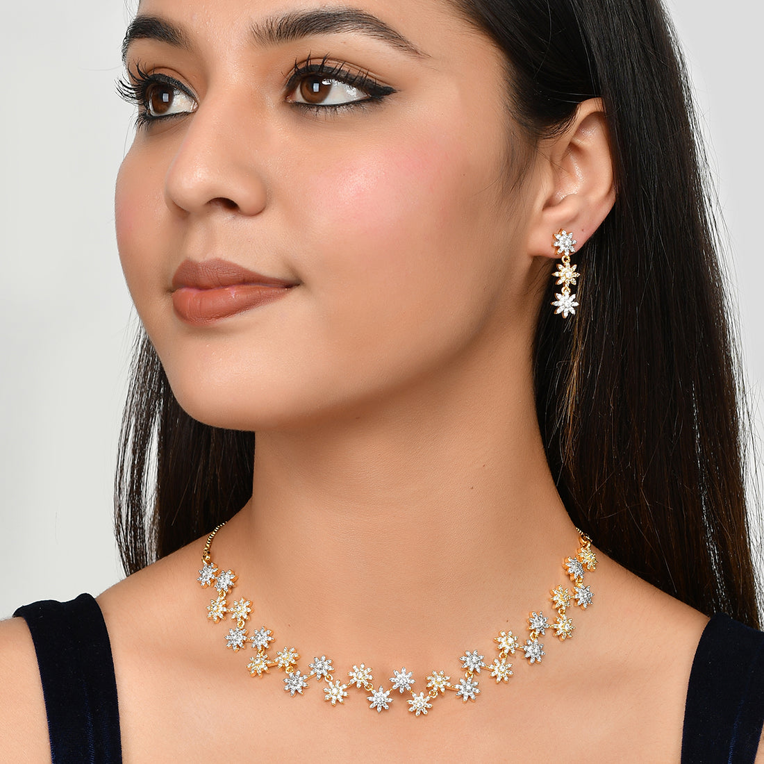 Cz Elegance Gold Plated Round Star Necklace Set – VOYLLA