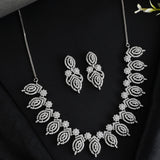 Cz Elegance Silver Plated Leafy Necklace Set