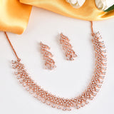 Cz Elegance Rose Plated Brass Made Traditional Necklace Set