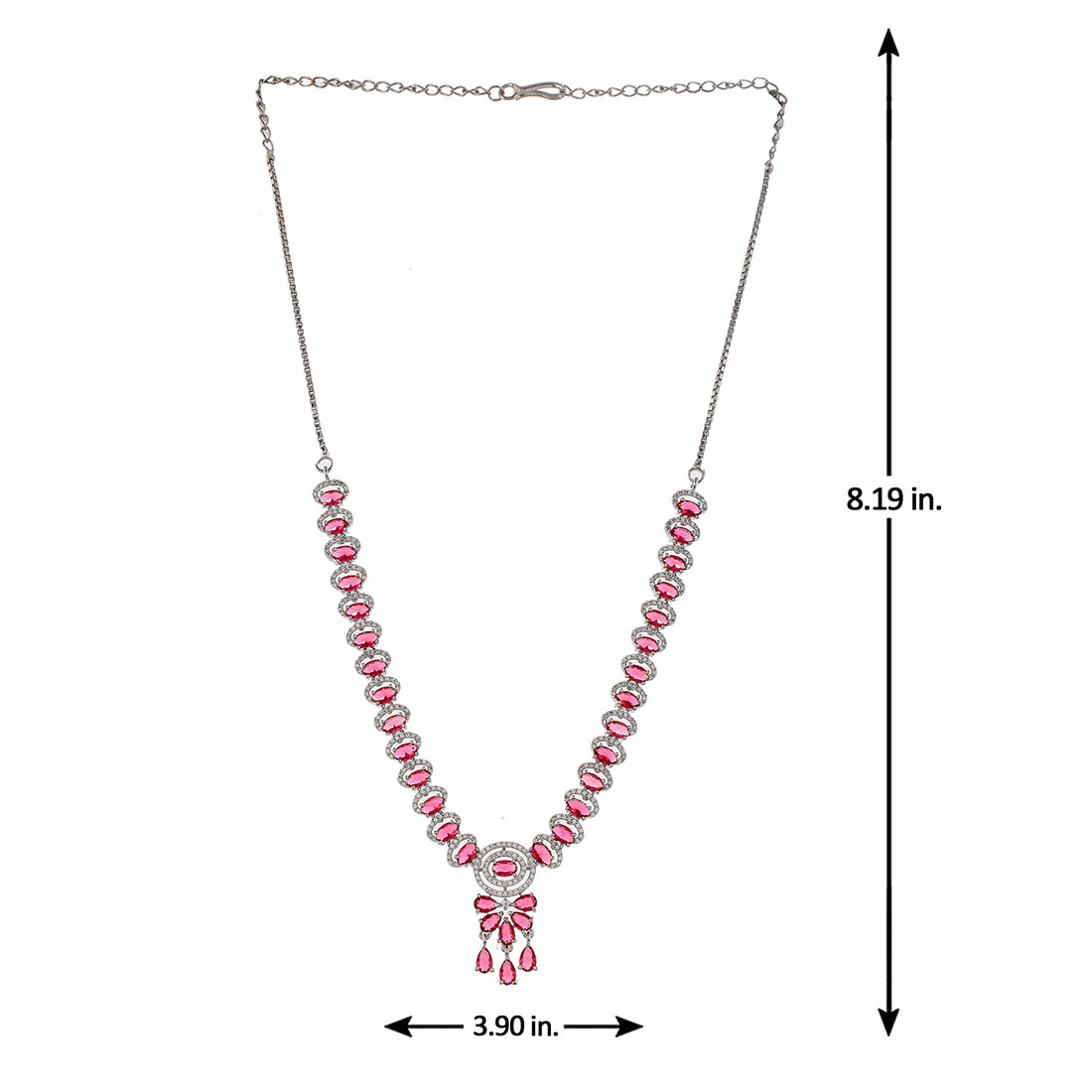 Cz Elegance Silver Plated Red Stone Necklace Set