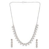 Cz Elegance Silver Plated Brass Made Leafy Necklace And Earrings