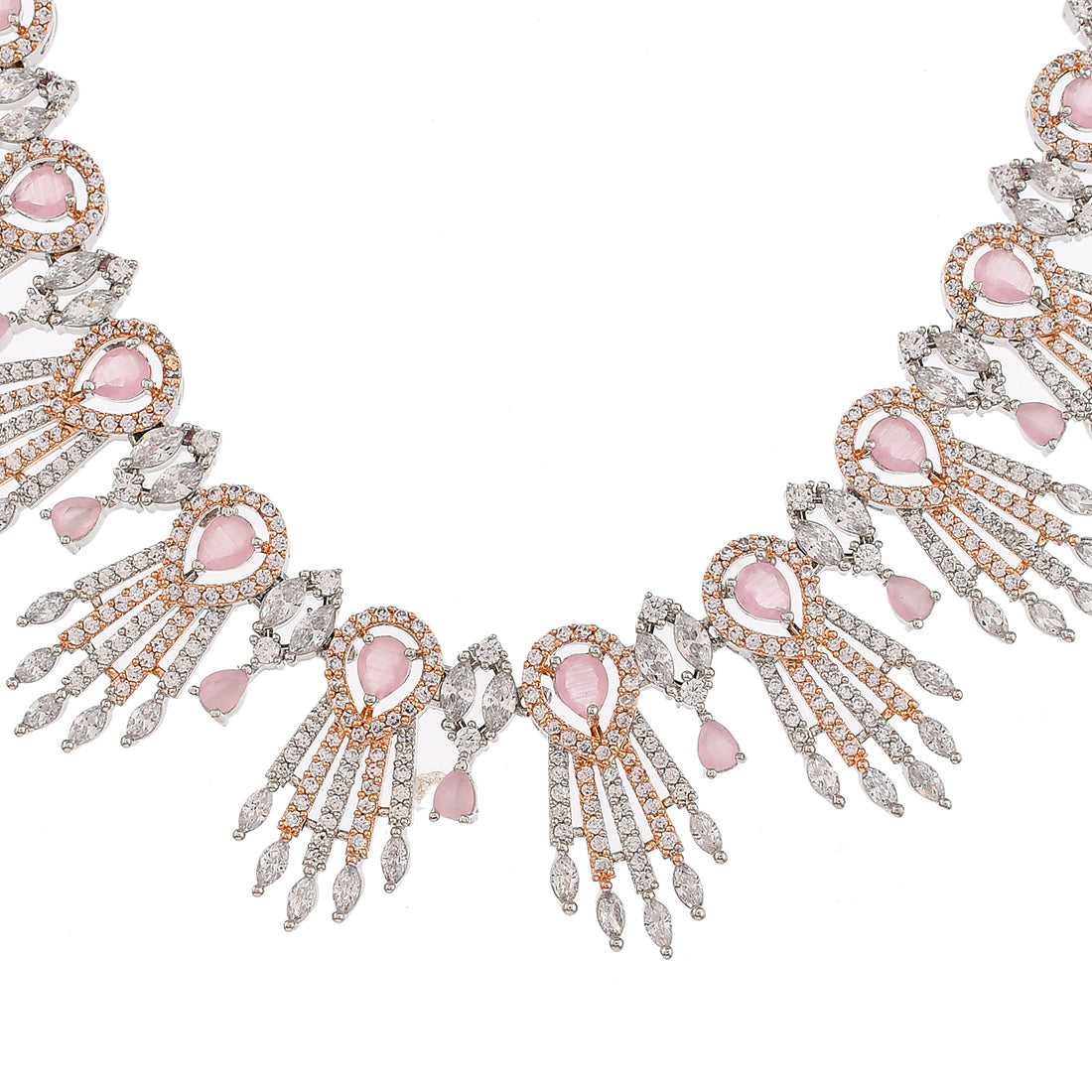 Cz Elegance Dual Tone Pink Gem Necklace Set
