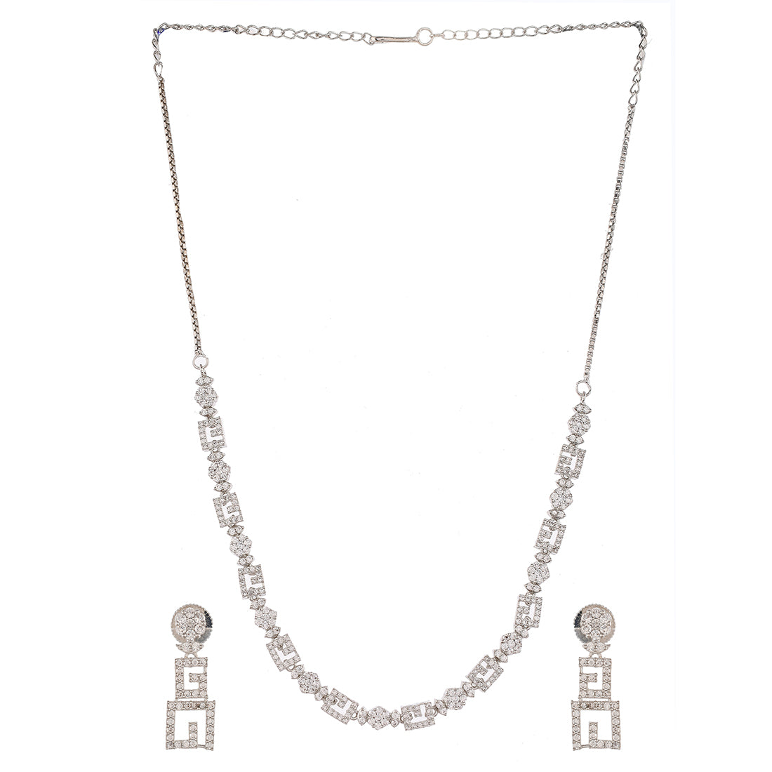 Cz Elegance Silver Square Shaped Necklace Set