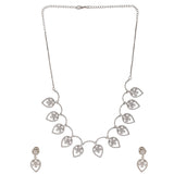 Cz Elegance Leaf Shaped Silver Necklace Set