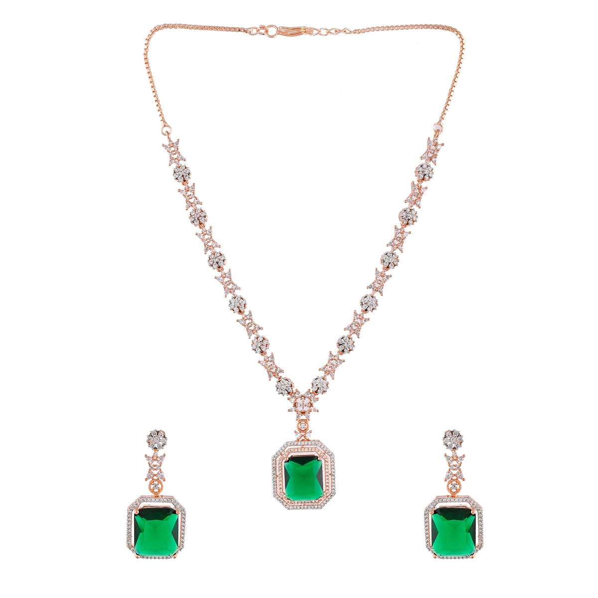 Sparkling Elegance Square Cut Green CZ Jewellery Set – VOYLLA