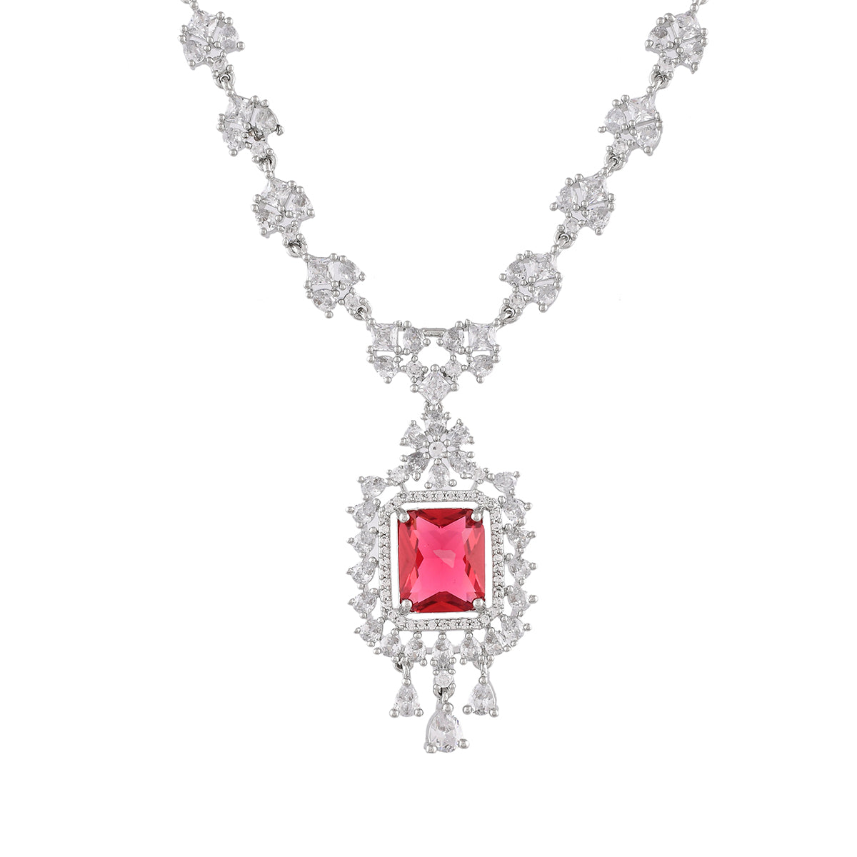 Sparkling Elegance Square Cut Pink CZ Jewellery Set