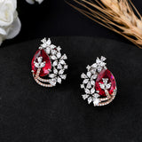Sparkling Elegance Red Leaf Shaped Cz Studded Earrings
