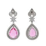 Sparkling Elegance Pink Cz Adorned Tear Drop Shaped Earrings