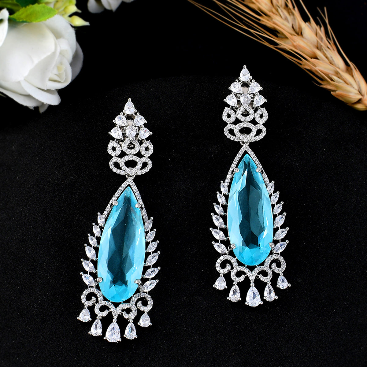 Buy Shoshaa Gold-Plated Blue Mirror Stone Drop Earrings Online