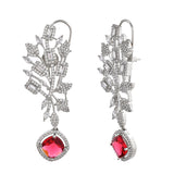 Sparkling Elegance Red Curved Cz Studded Earrings