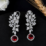 Sparkling Elegance Red Curved Cz Studded Earrings