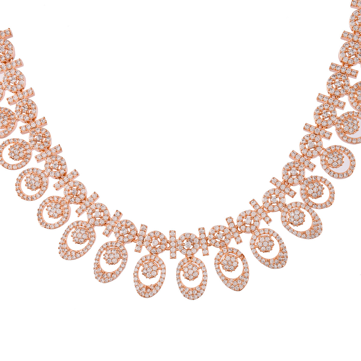 Sparkling Elegance Casual Rose Gold Plated CZ Jewellery Set