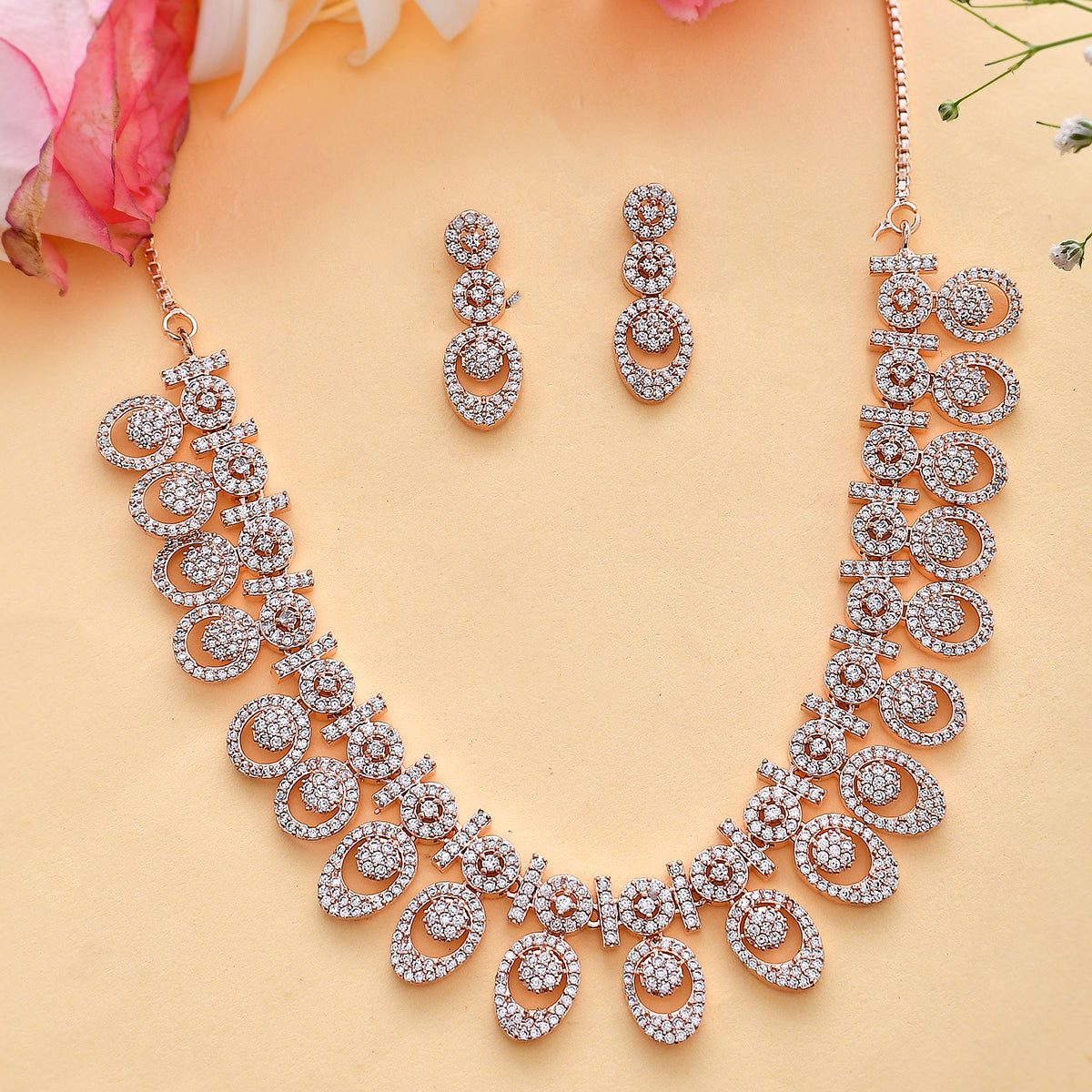 Sparkling Elegance Casual Rose Gold Plated CZ Jewellery Set – VOYLLA