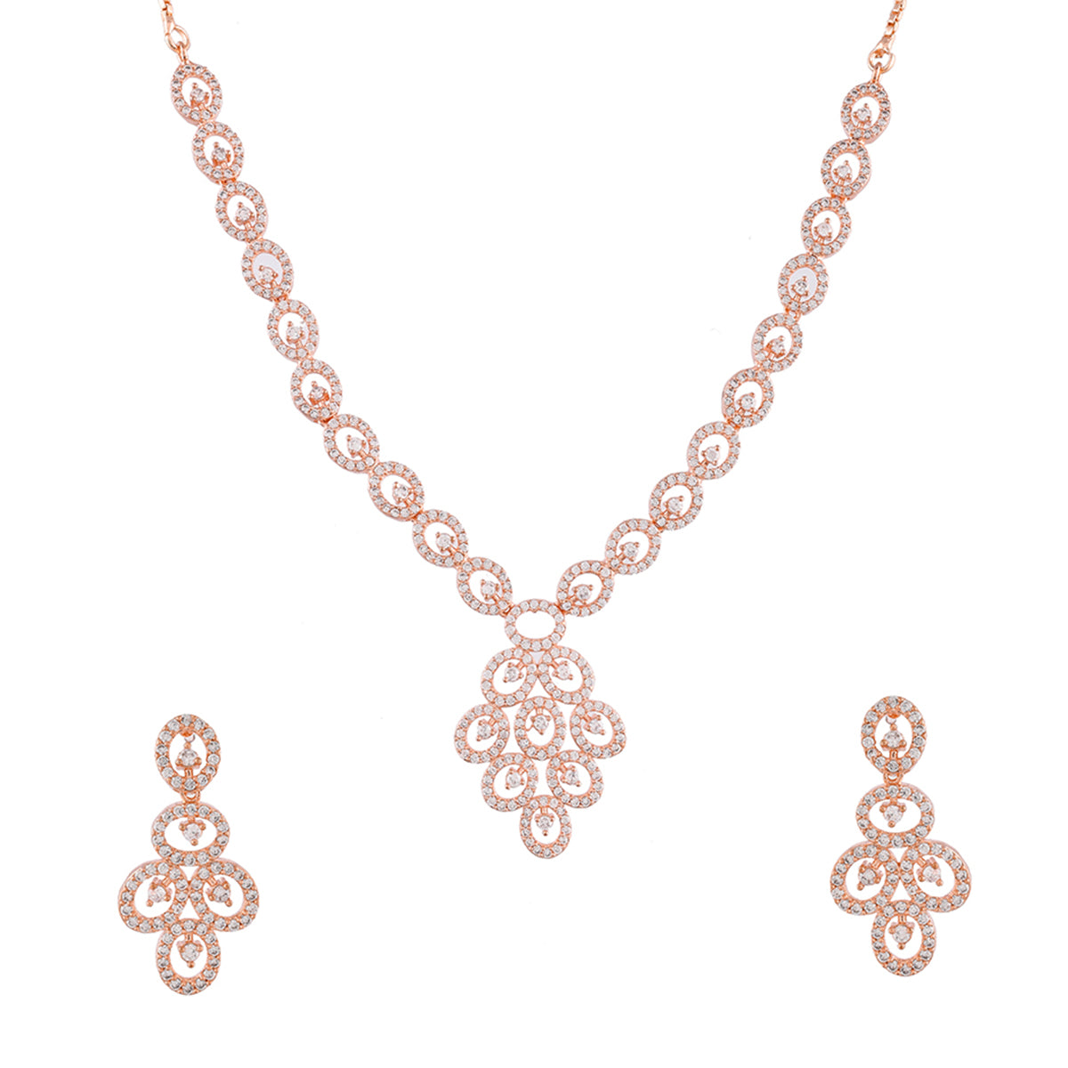 Sparkling Elegance Heavily Embellished Rose Gold Plated Jewellery Set