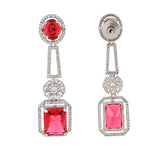 Sparkling Elegance Rectangle Cut Red CZ Dangler Earrings