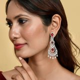 Sparkling Elegance Red and White Zirconia Dangler Earrings