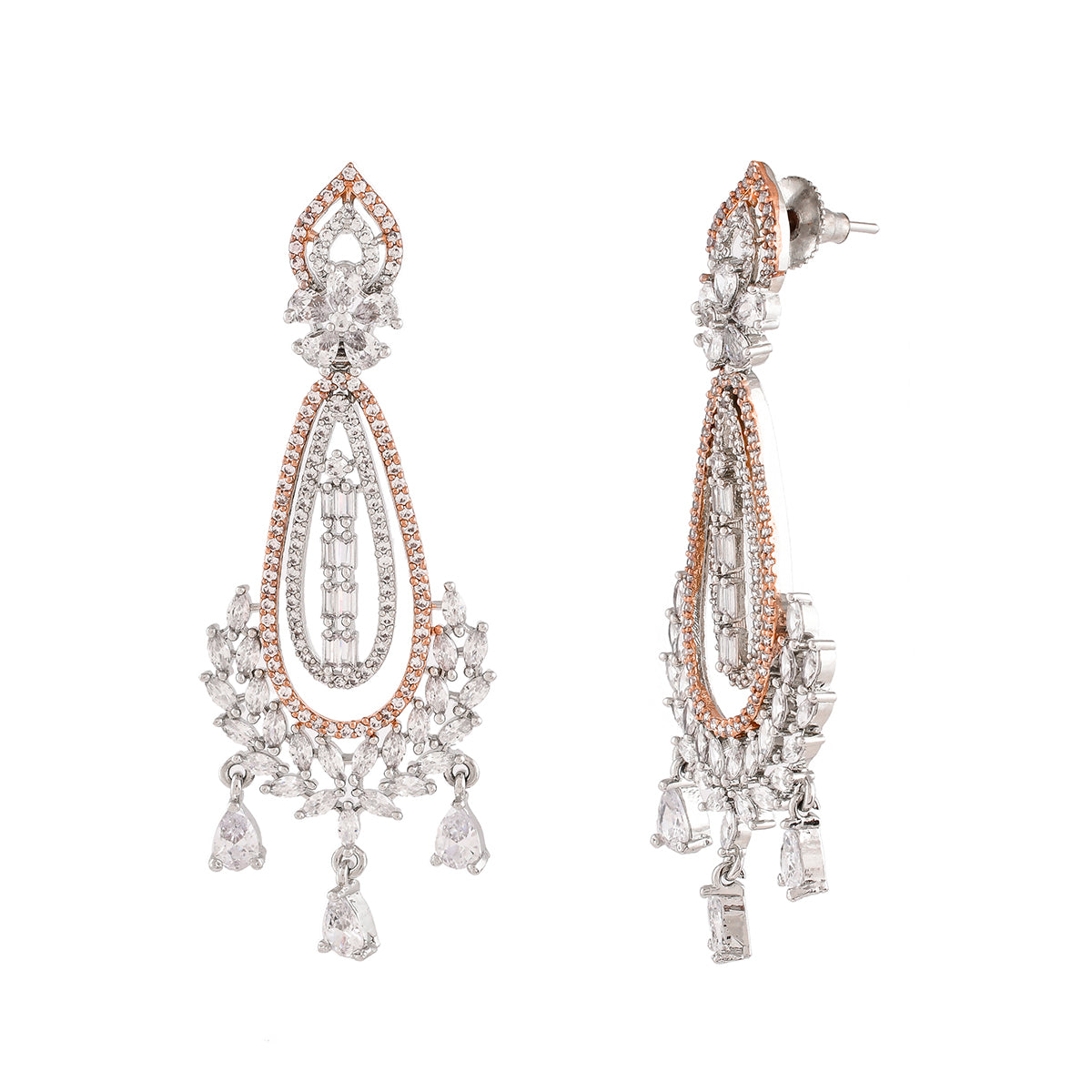 Sparkling Elegance Teardrop and Marquise Cut CZ Dangler Earrings