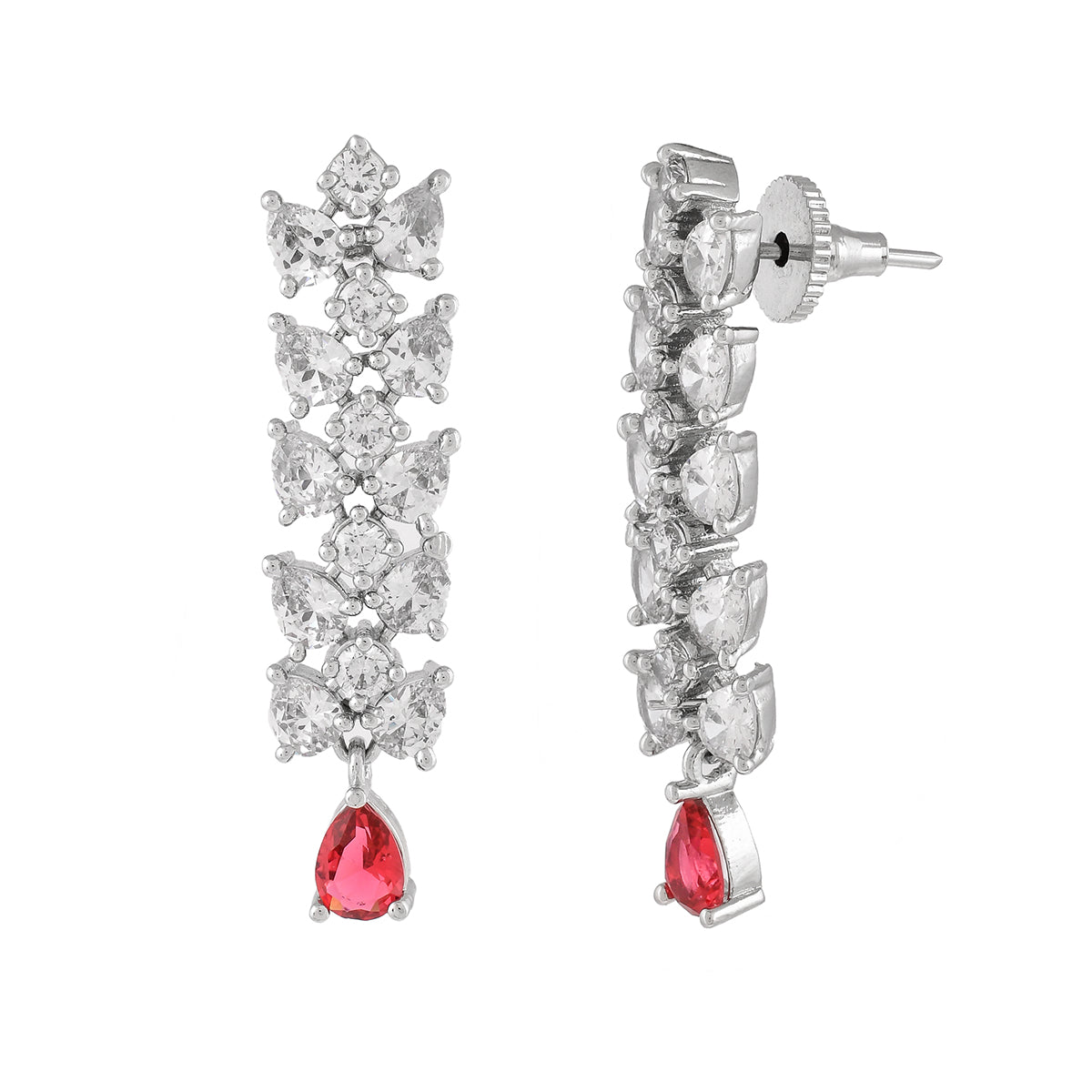 Sparkling Elegance Red and White CZ Dangler Earrings