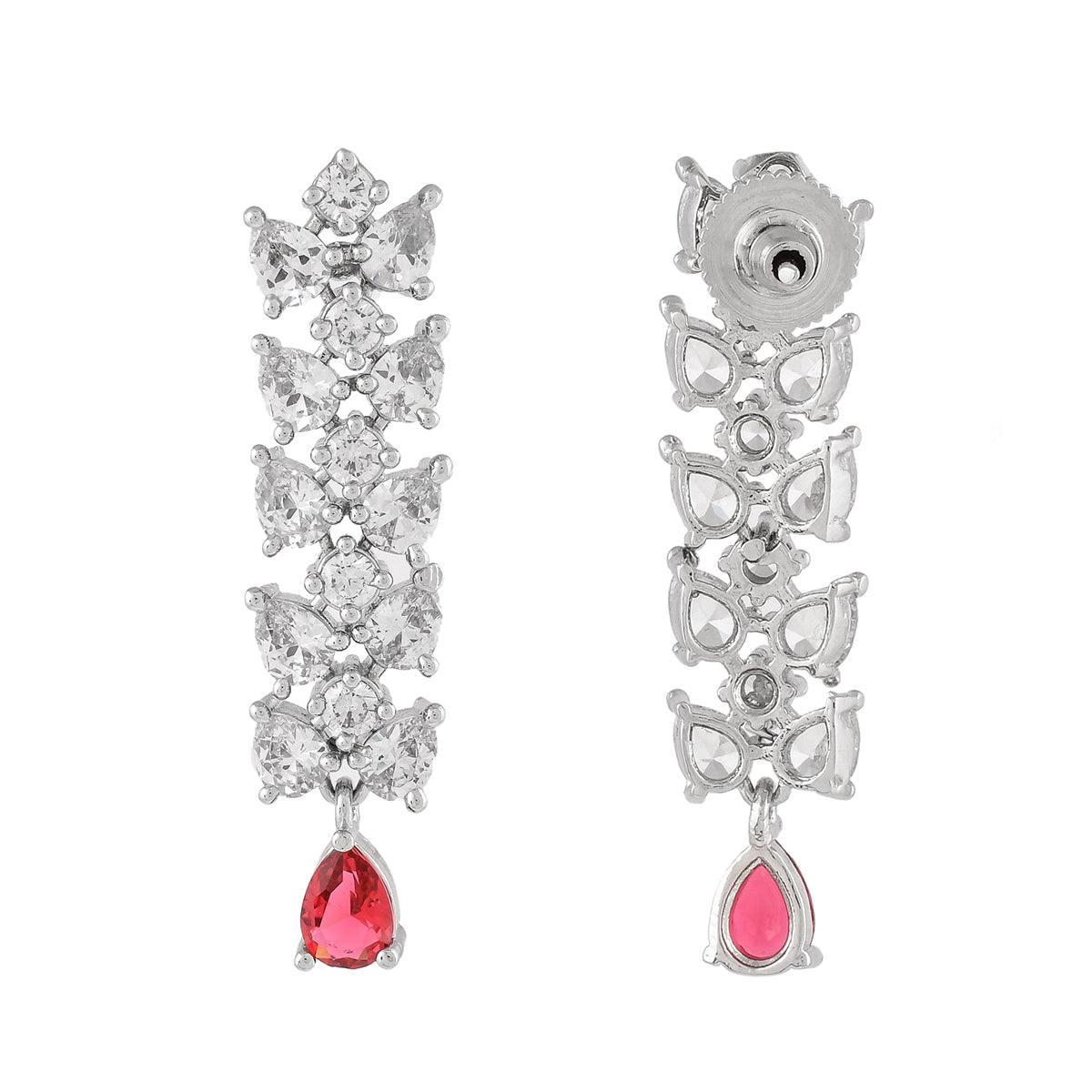 Sparkling Elegance Red and White CZ Dangler Earrings