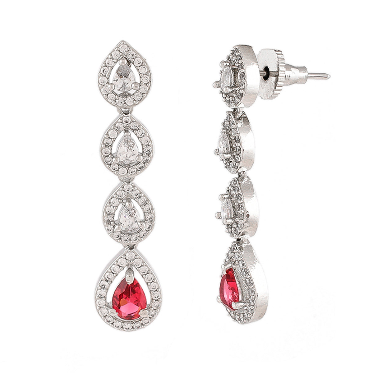 Sparkling Elegance Pink and White Zirconia Dangler Earrings