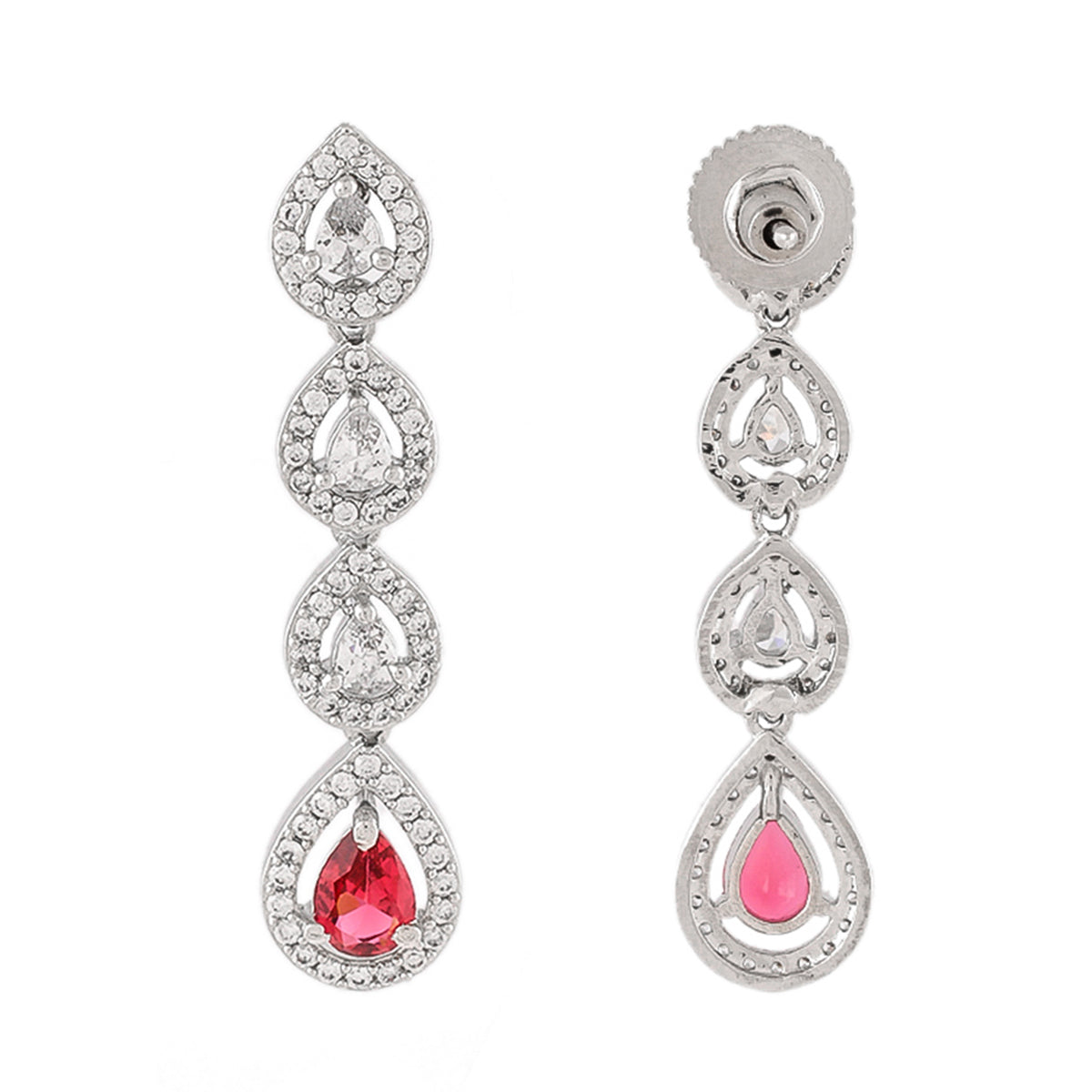 Sparkling Elegance Pink and White Zirconia Dangler Earrings