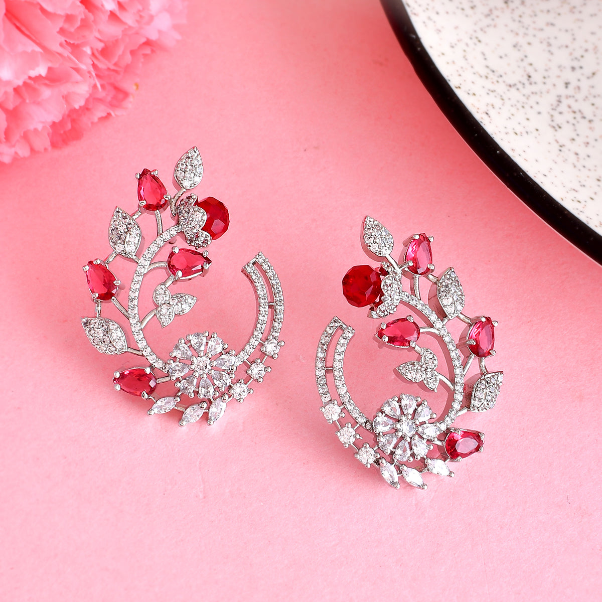 Buy Voylla Sparkling Elegance Floral Motifs CZ Drop Earrings at Amazon.in