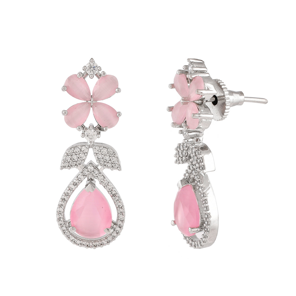 Sparkling Elegance Pale Pink Teardrop Cut CZ Dangler Earrings