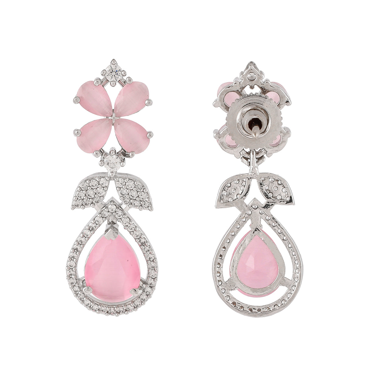 Sparkling Elegance Pale Pink Teardrop Cut CZ Dangler Earrings