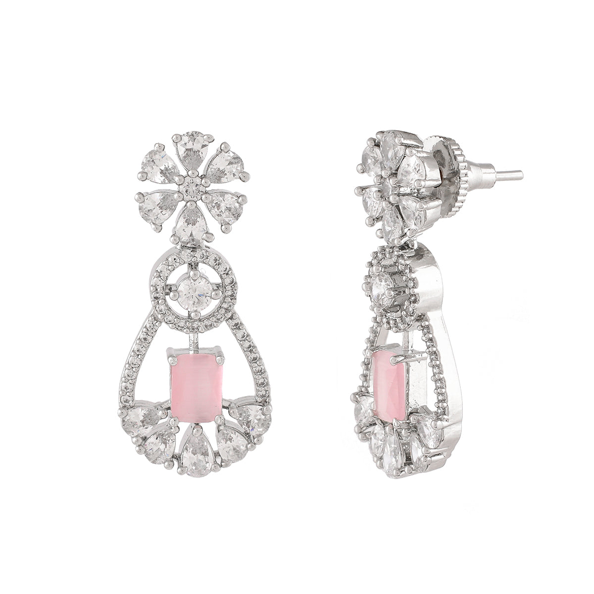 Sparkling Elegance Pale Pink Square Cut CZ Dangler Earrings