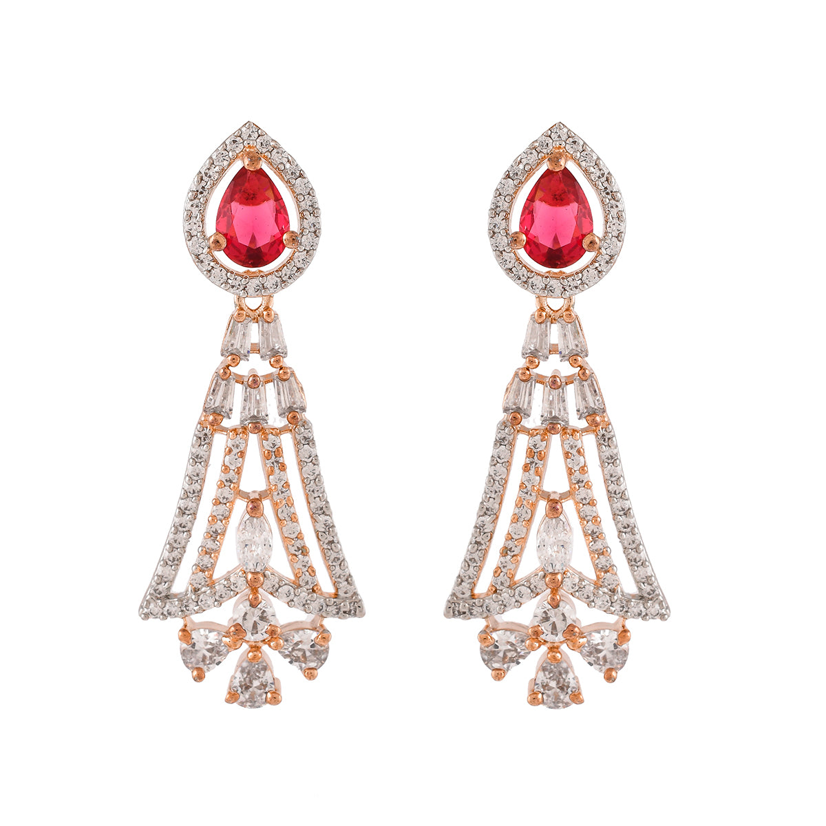 Sparkling Elegance Teardrop Cut Pink and White CZ Dangler Earrings