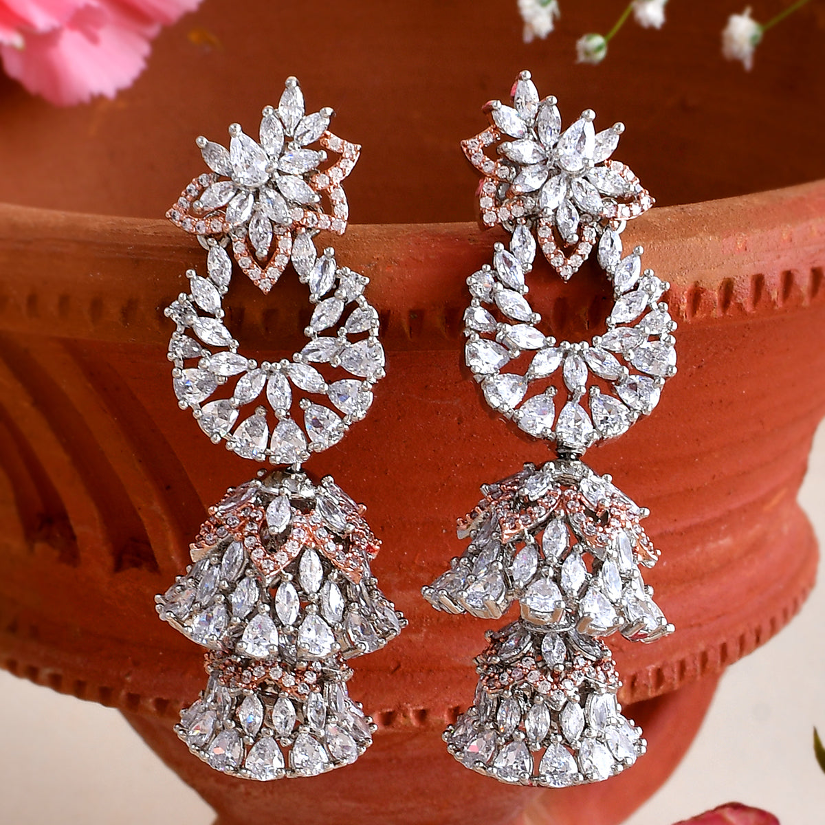 Voylla American Diamond CZ Earrings Dangled With Chain Jewellery For Women  : Amazon.in: Fashion