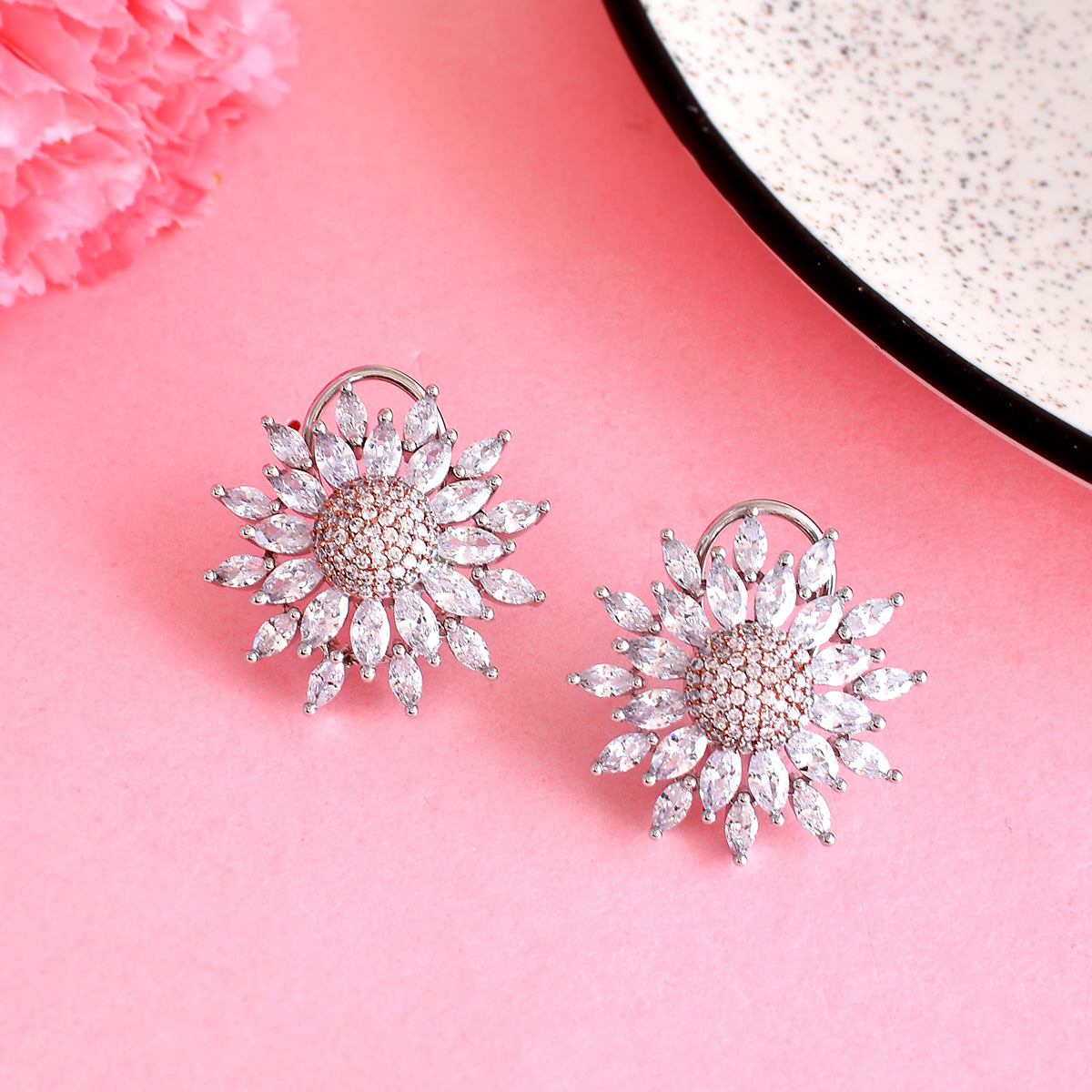 Sparkling Elegance Floral Round Cut CZ Earrings