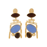 Gold-Plated Modern Dangler Earrings Adorned With Black Onyx And Chalcy Stones