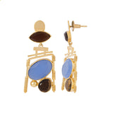 Gold-Plated Modern Dangler Earrings Adorned With Black Onyx And Chalcy Stones