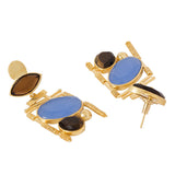 Gold-Plated Modern Dangler Earrings Adorned With Black Onyx And Chalcy Stones