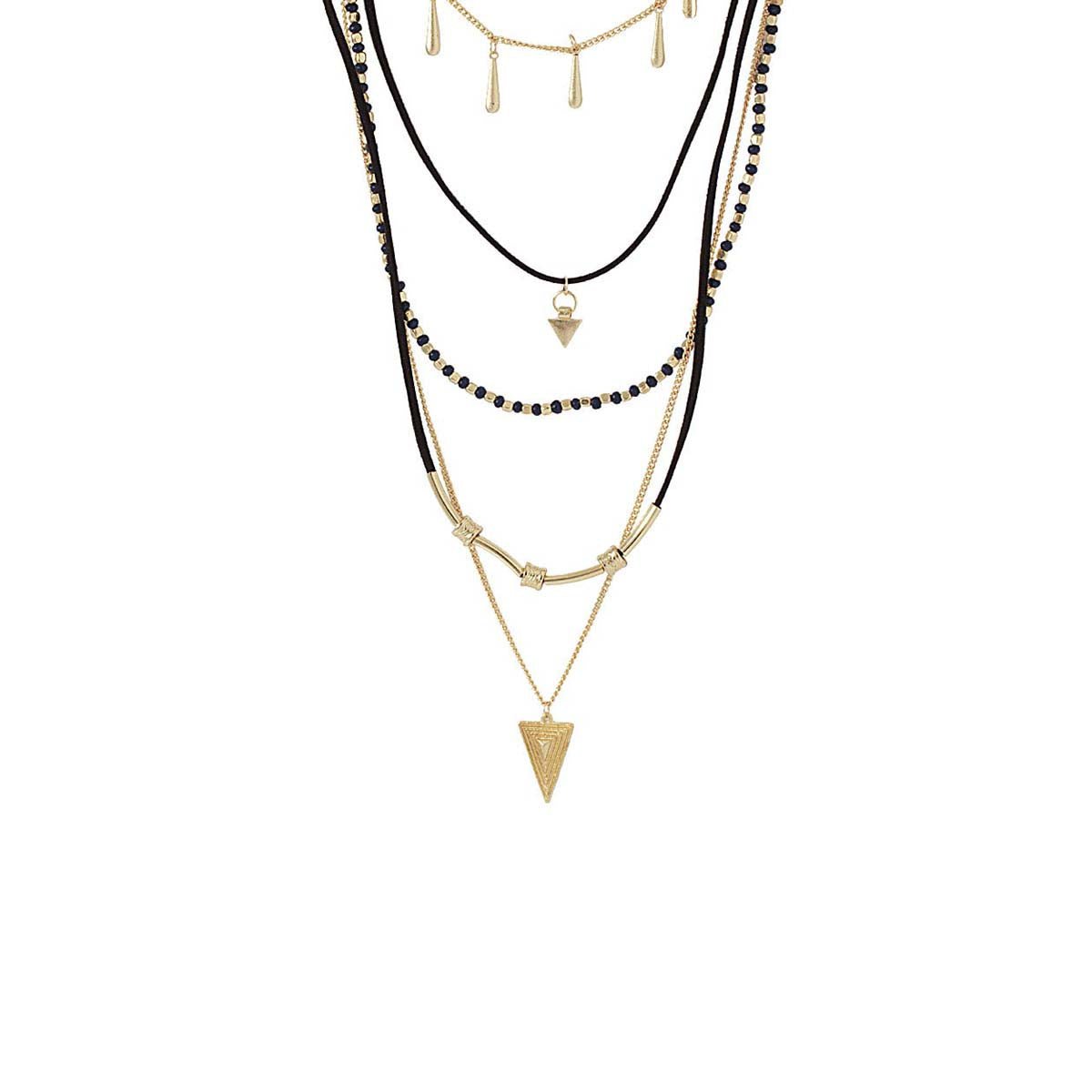 Fascinating Multi-Layered Necklace Adorned With Black And Golden Beads