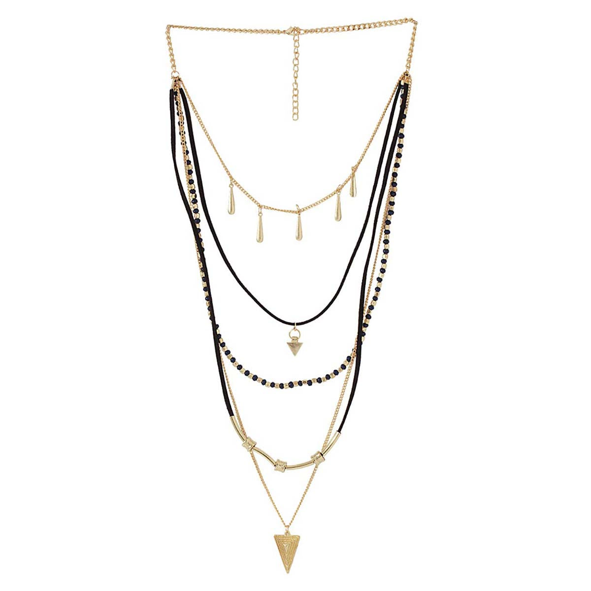 Fascinating Multi-Layered Necklace Adorned With Black And Golden Beads