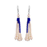 Pearl Drop Earrings with Blue Beads