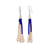 Pearl Drop Earrings with Blue Beads
