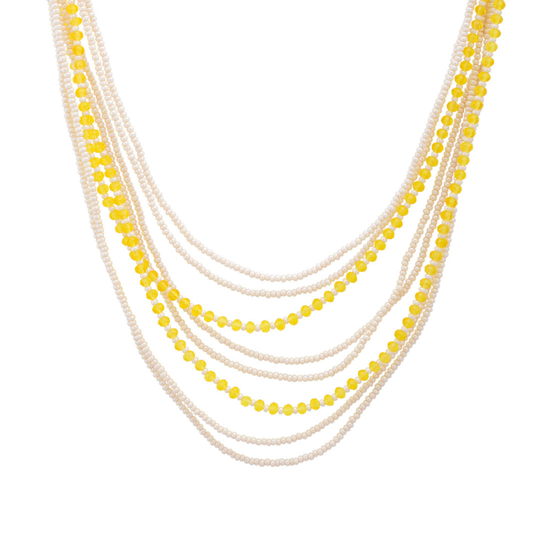 Multi Layer Pearl and Yellow Beads Necklace