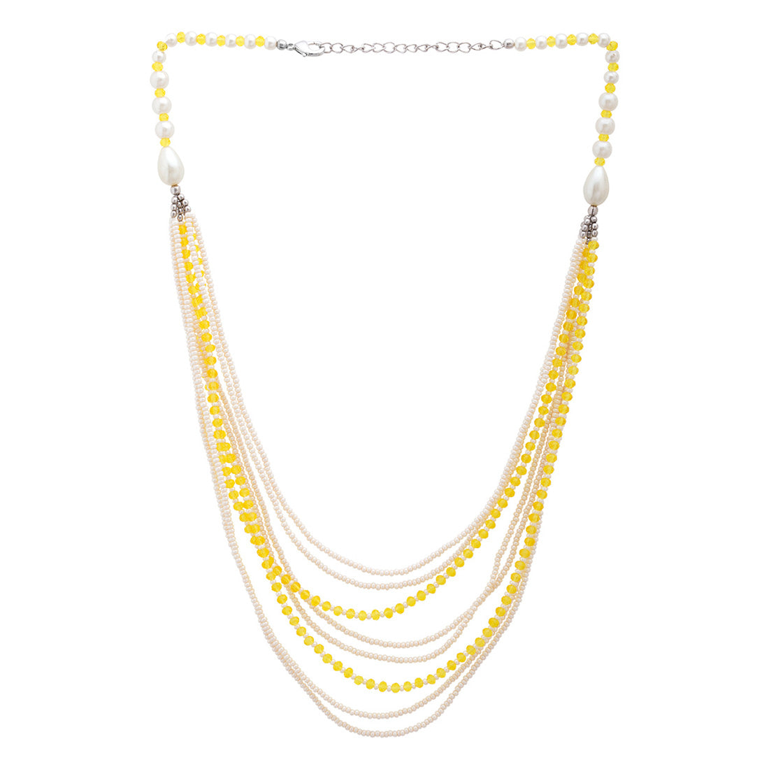 Multi Layer Pearl and Yellow Beads Necklace