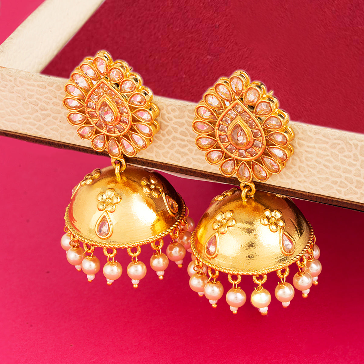 Buy Voylla Green Stone Jhankar Gold Plated Jhumka Earrings Jewellery For  Women Online at Lowest Price Ever in India | Check Reviews & Ratings - Shop  The World