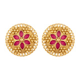 Floral Motif Brass Dome Earrings