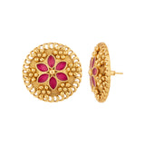 Floral Motif Brass Dome Earrings